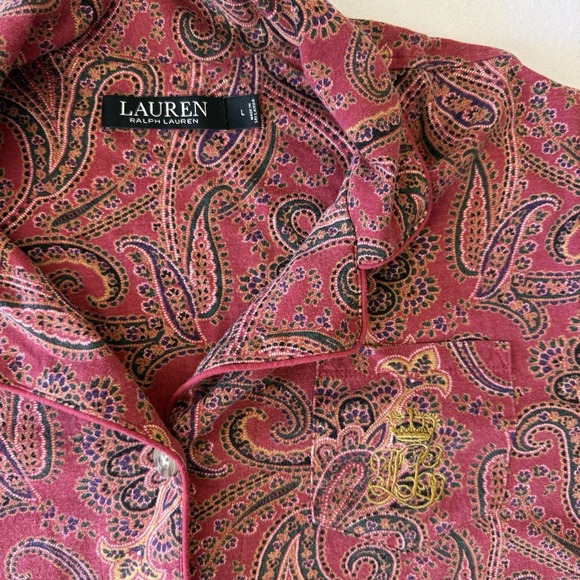 Lauren Ralph Lauren Pajama Top Burgundy Paisley LRL Crest women's L - Picture 4 of 9